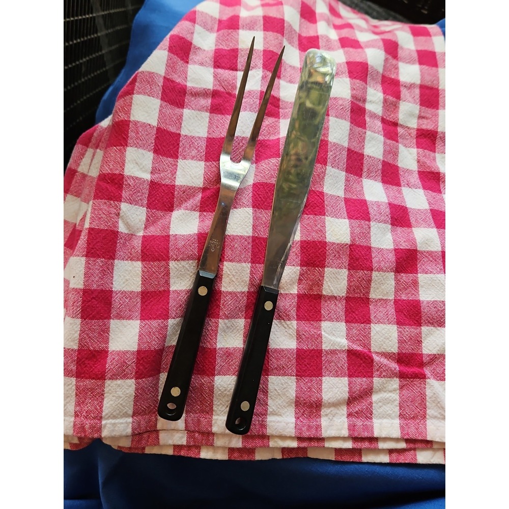Vintage Ekco Flint Stainless Steel Kitchen Utensils Meat Carving Fork & Spreader